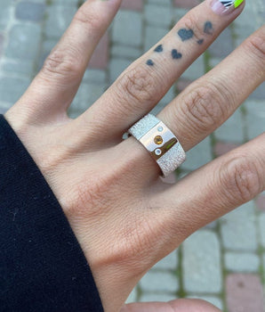 Sterling Silver and gold ring with citrine and diamonds