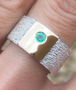 Sterling Silver and gold ring with natural emerald