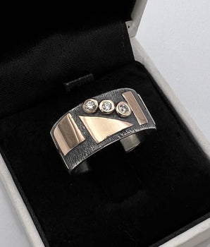 Sterling Silver and gold ring with diamonds