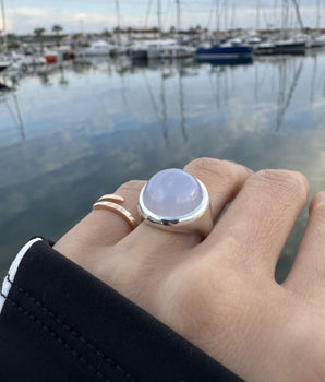 Silver ring with blue chalcedony