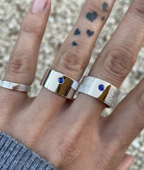 Sterling Silver and 14k gold ring with blue sapphire