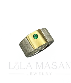 Sterling Silver and gold ring with natural emerald