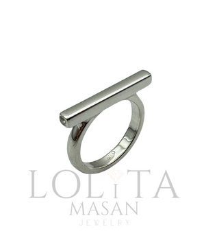 Sterling Silver bar ring with moissanite