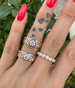 14K Gold ring Hammer with moissanite 0.8ct