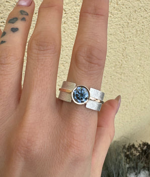 Size 20.75, Sterling Silver and gold ring with a Royal blue moissanite 2ct