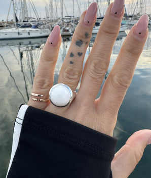 Silver ring with white agate