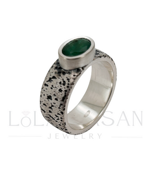 Oxidized Sterling Silver ring with an emerald 