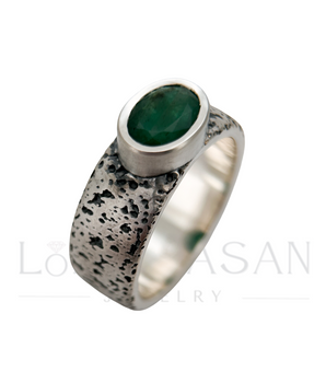 Oxidized Sterling Silver ring with an emerald 