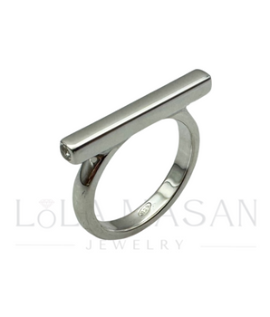 Sterling Silver bar ring with moissanite