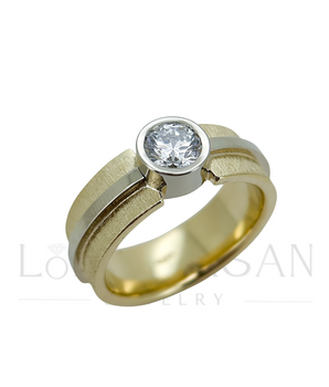 14K Dzeltenā un baltā zelta gredzens Lola ar moisanītu, platums 8mm