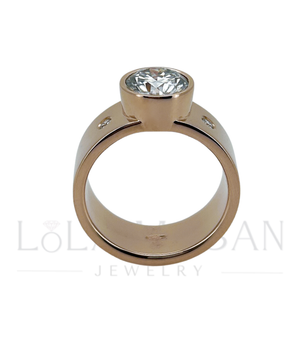 14K Zelta gredzens ar 8mm moisanītu un moisanītiem  vai briljantiem sānos