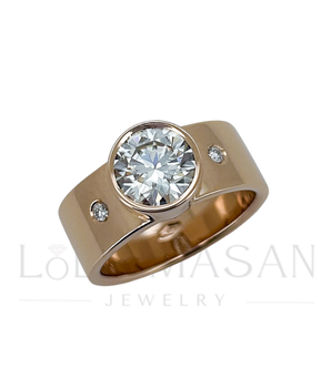 14K Zelta gredzens ar 8mm moisanītu un moisanītiem  vai briljantiem sānos