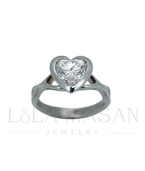 Available, size 17.15, Sterling ring with a heart moissanite