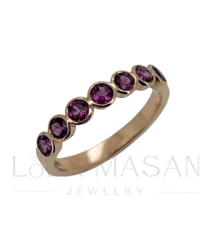 14k gold ring Half Eternity with rhodolites 